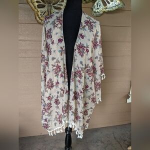 Floral Kimono Cardigan with Tassels